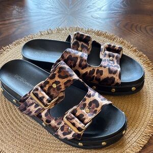 BCBGeneration Animal Print Sandals with Black Sole